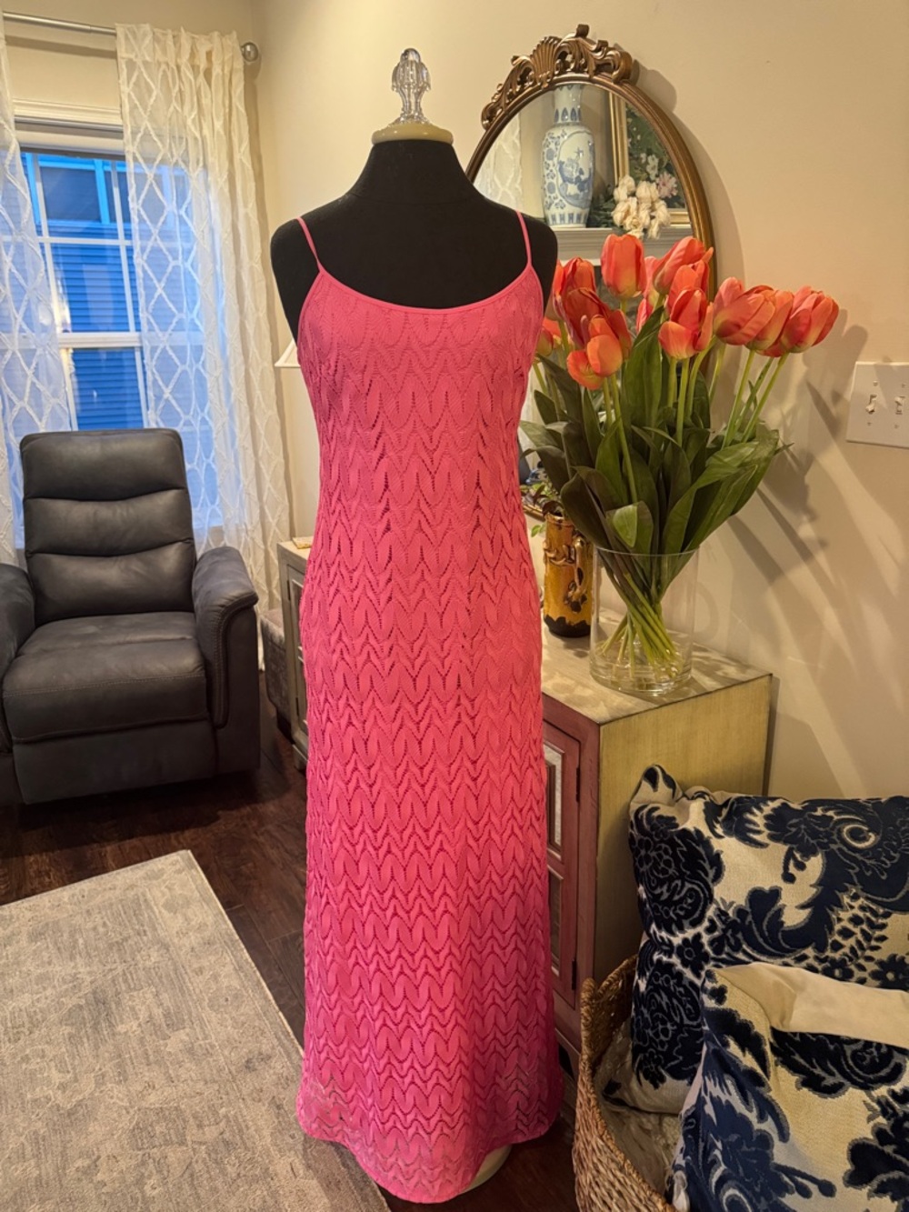 Lilly Pulitzer Hot Pink Knit Maxi Slip Dress